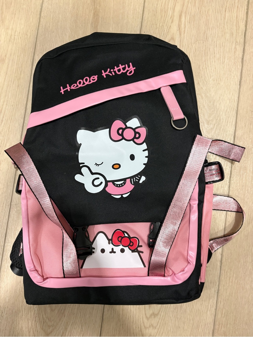 Hello Kitty Black and Pink Backpack with Character Print